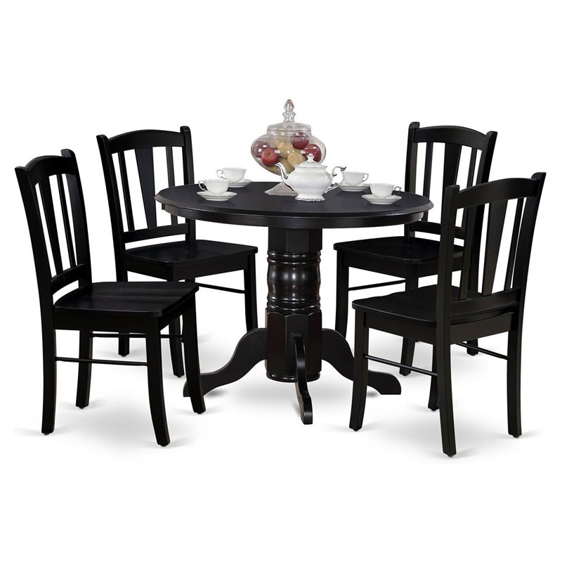 East West Furniture Shelton 5-Piece Wooden Dining Set in Black