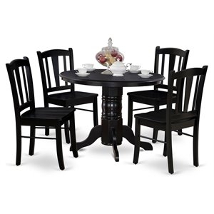 East West Furniture Shelton 5-Piece Wooden Dining Set in Black