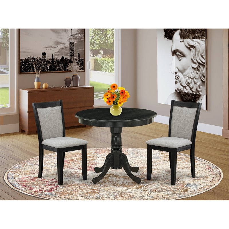 East West Furniture Antique 3 Pieces Wooden Dining Set in Shitake/Black