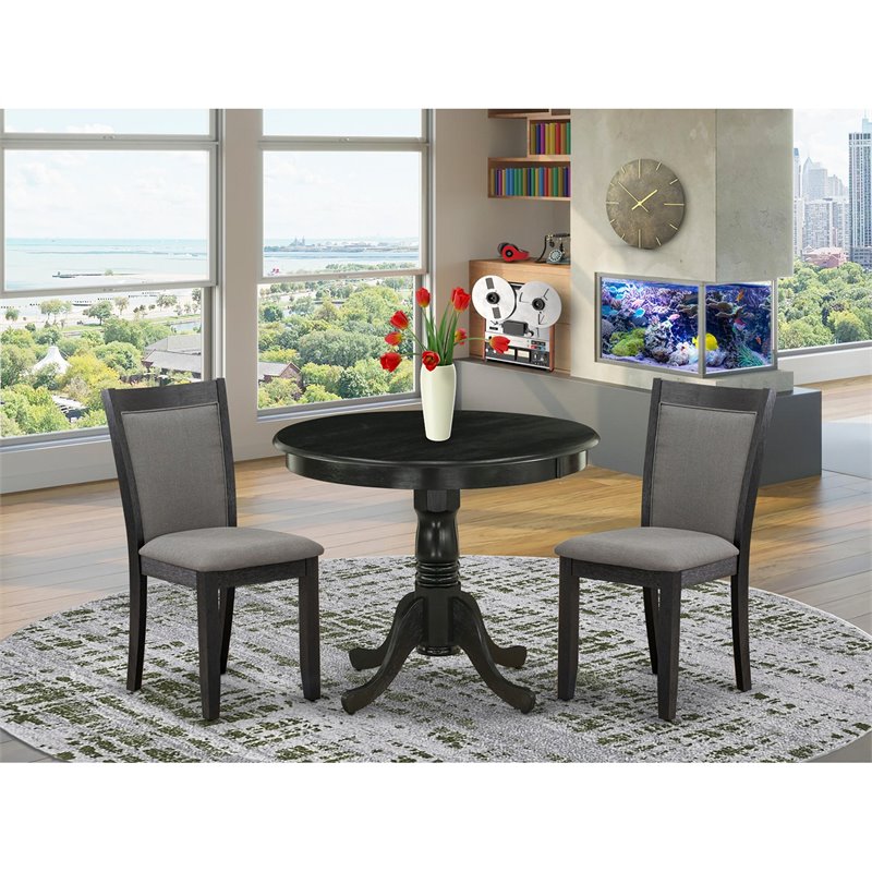 East West Furniture Antique 3 Pieces Wooden Dining Set in Dark Gotham Gray/Black