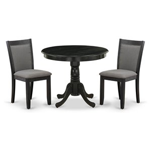 East West Furniture Antique 3 Pieces Wooden Dining Set in Dark Gotham Gray/Black