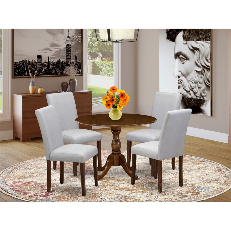 East West Furniture Dublin 5-Piece Wooden Dining Set in Walnut/Gray