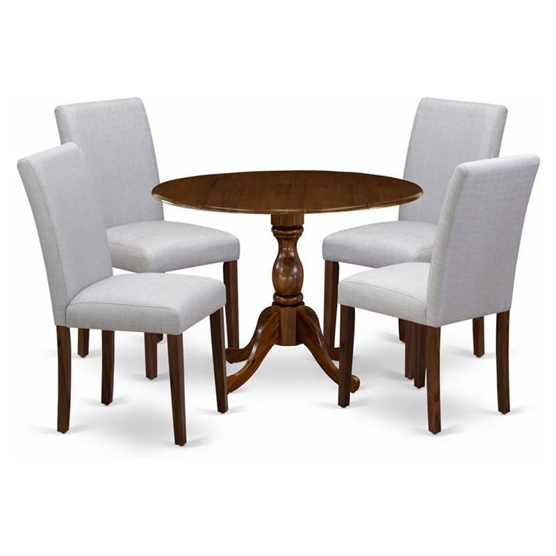 East West Furniture Dublin 5-Piece Wooden Dining Set in Walnut/Gray