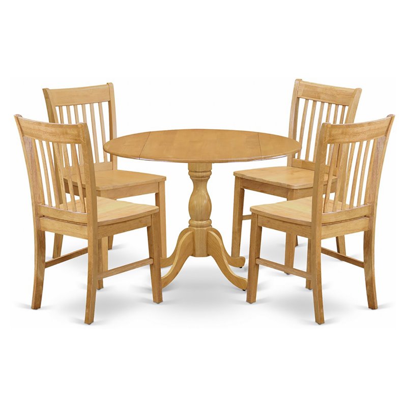 East West Furniture Dublin 5-Piece Asian Wooden Dining Set in Oak