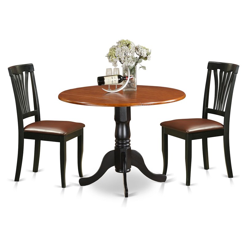East West Furniture Dublin 3-Piece Wooden Dining Set in Black/Cherry