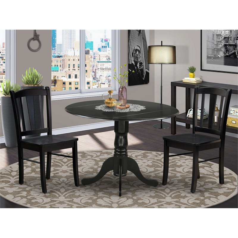 East West Furniture Dublin 3-Piece Wooden Dining Set in Black