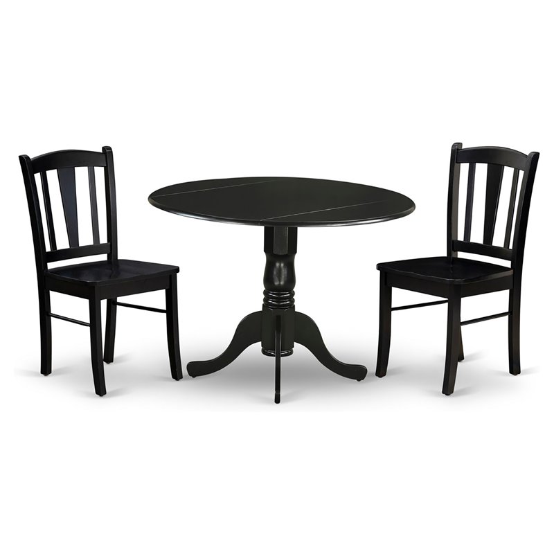 East West Furniture Dublin 3-Piece Wooden Dining Set in Black