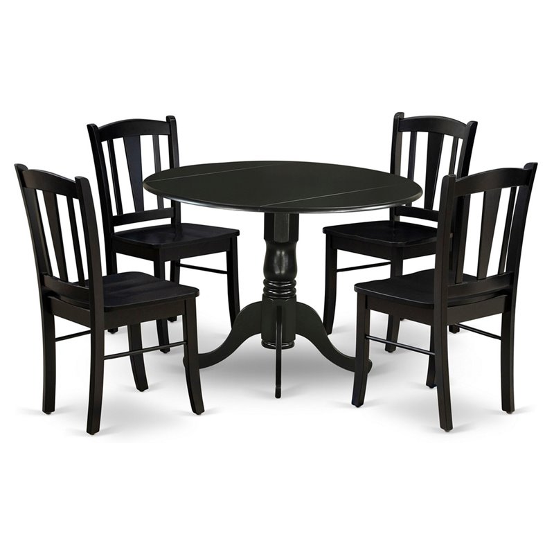 East West Furniture Dublin 5-Piece Wooden Dining Set in Black