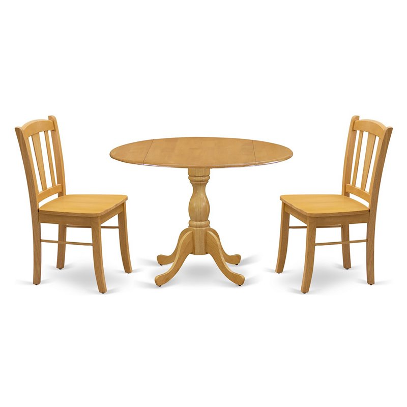 East West Furniture Dublin 3-Piece Solid Wooden Dining Set in Oak