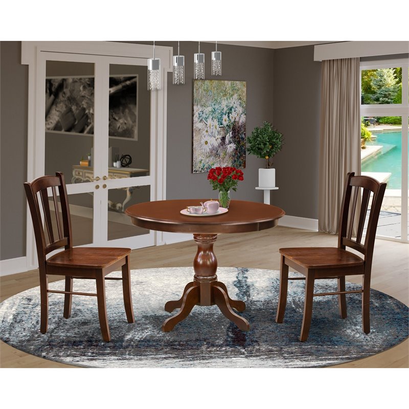 East West Furniture Hartland 3-Piece Solid Wooden Dining Set in Mahogany