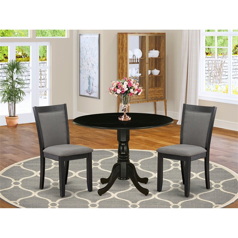 East West Furniture Dublin 3-Piece Wooden Dining Set in Dark Gotham Gray/Black