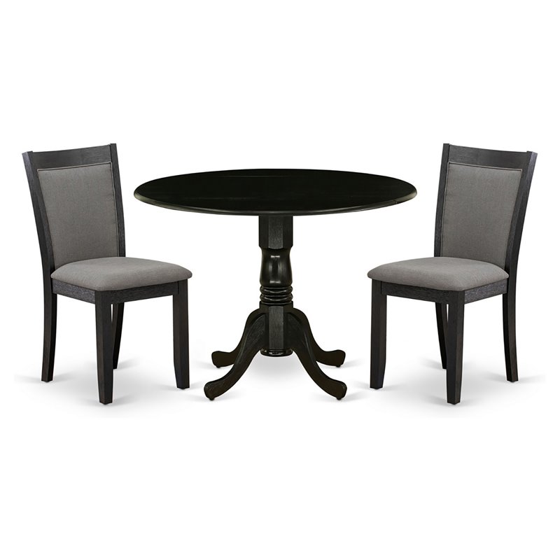 East West Furniture Dublin 3-Piece Wooden Dining Set in Dark Gotham Gray/Black