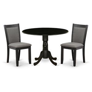 East West Furniture Dublin 3-Piece Wooden Dining Set in Dark Gotham Gray/Black