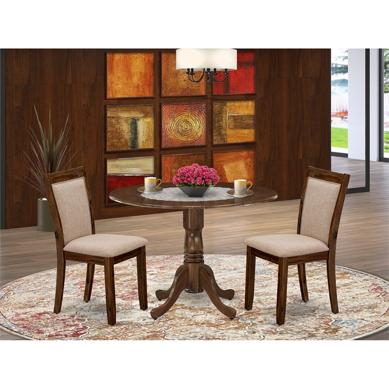 East West Furniture Dublin 3-Piece Wooden Dining Set in Natural Walnut
