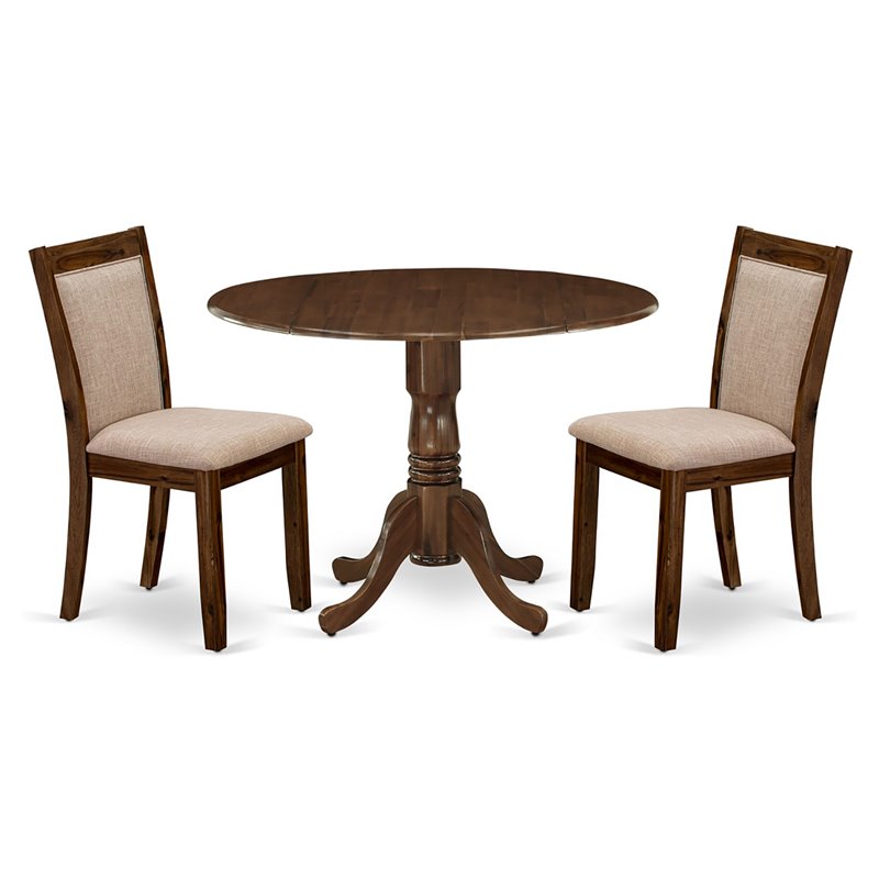 East West Furniture Dublin 3-Piece Wooden Dining Set in Natural Walnut