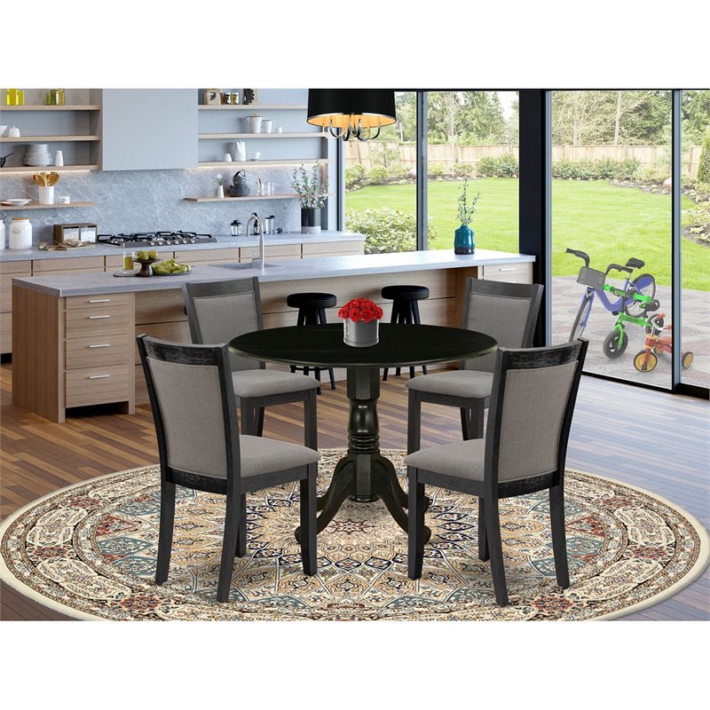 East West Furniture Dublin 5-Piece Wooden Dining Set in Dark Gotham Gray/Black