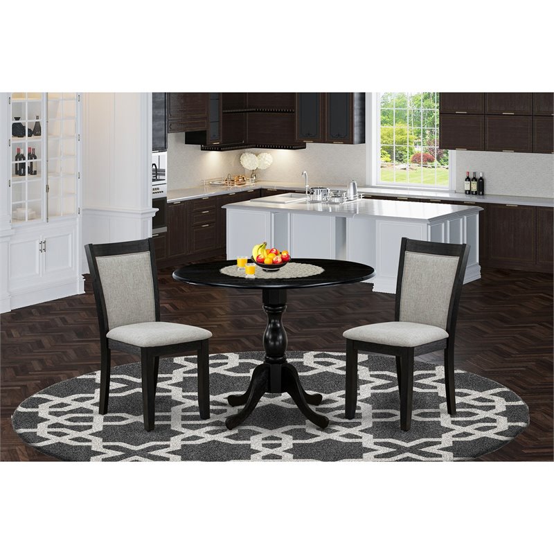 East West Furniture Dublin 3 Pieces Wooden Dining Set in Shitake/Black