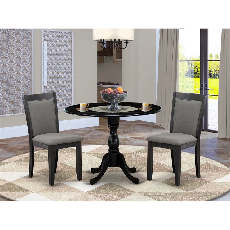 East West Furniture Dublin 3 Pieces Wooden Dining Set in Dark Gotham Gray/Black