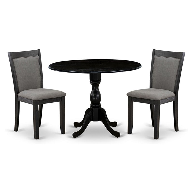 East West Furniture Dublin 3 Pieces Wooden Dining Set in Dark Gotham Gray/Black