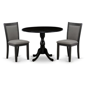 East West Furniture Dublin 3 Pieces Wooden Dining Set in Dark Gotham Gray/Black
