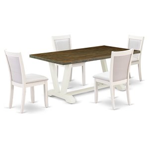 East West Furniture V-Style 5-Piece Wood Dining Set in Jacobean/Cream/White