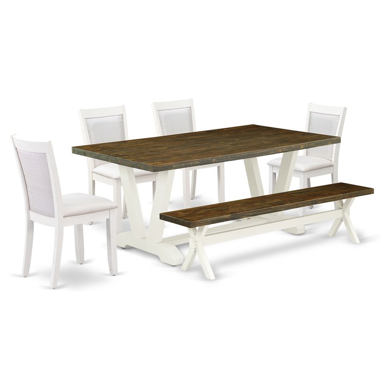 East West Furniture V-Style 6-Piece Wood Dining Set in Jacobean/Cream/White