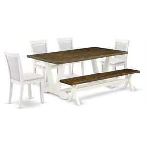 East West Furniture V-Style 6-Piece Wood Dining Set in Jacobean/Cream/White