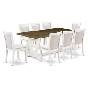 East West Furniture V-Style 9-Piece Wood Dining Set in Jacobean/Cream/White