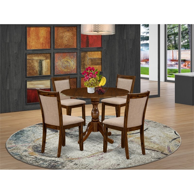 East West Furniture Dublin 5 Pieces Wooden Dining Set in Natural Walnut