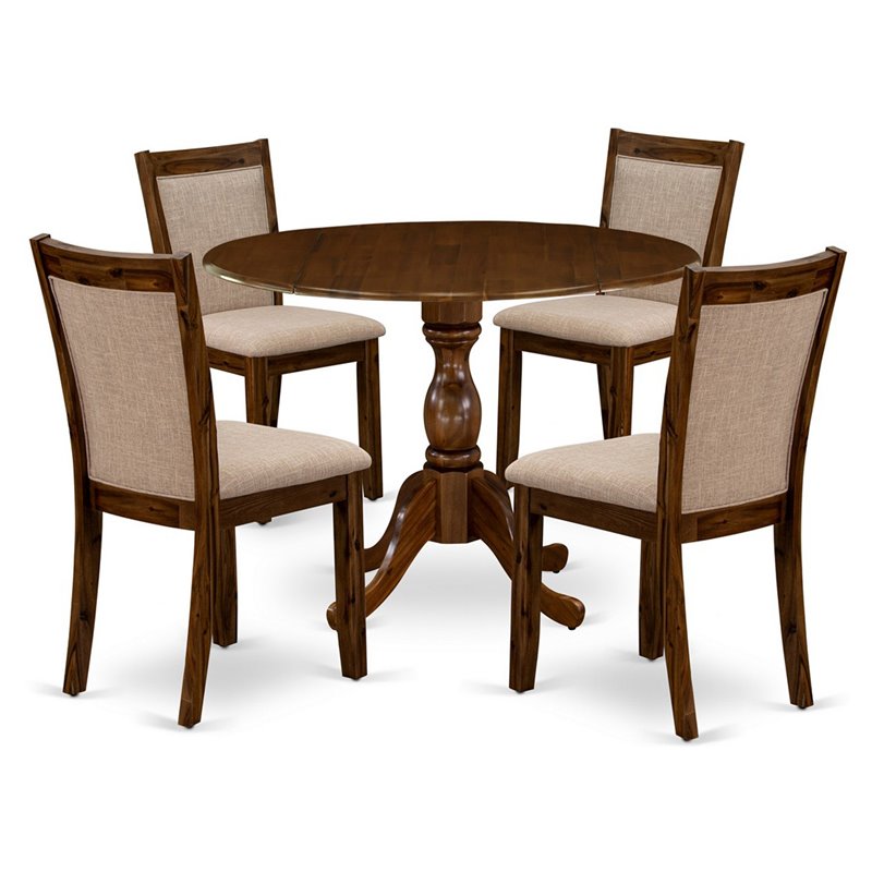 East West Furniture Dublin 5 Pieces Wooden Dining Set in Natural Walnut