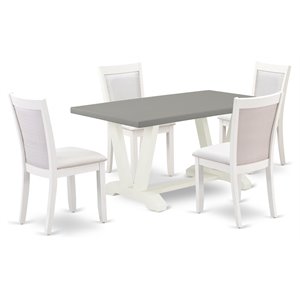 East West Furniture V-Style 5-Piece Wood Dining Set in Cement/Cream/White