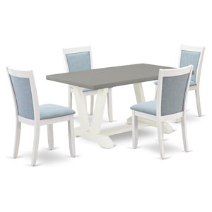 East West Furniture V-Style 5-Piece Wood Dining Set in Cement/Blue/White