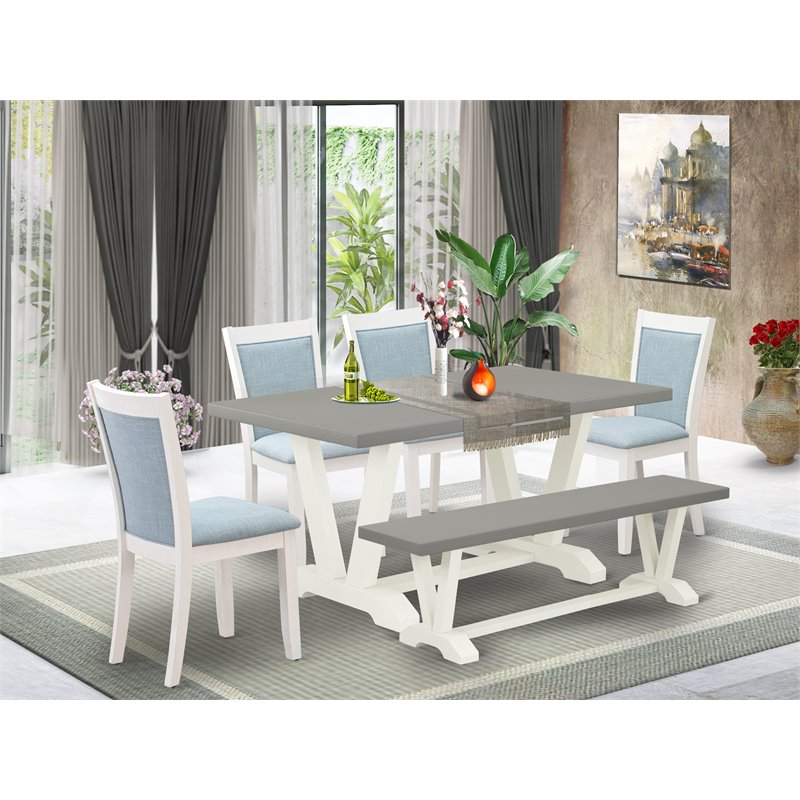East West Furniture V-Style 6-Piece Wood Dining Set in Cement/Blue/White