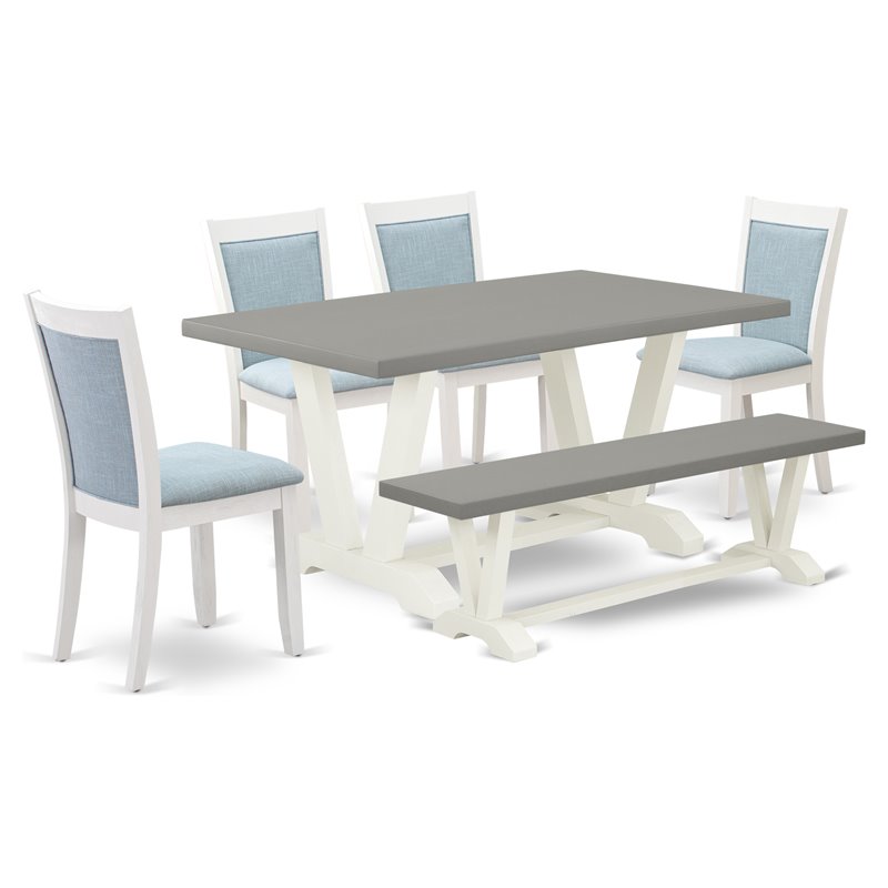 East West Furniture V-Style 6-Piece Wood Dining Set in Cement/Blue/White