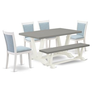 East West Furniture V-Style 6-Piece Wood Dining Set in Cement/Blue/White