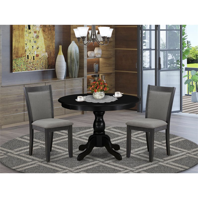 East West Furniture Hartland 3-Piece Wooden Dining Set in Black/Dark Gotham Gray