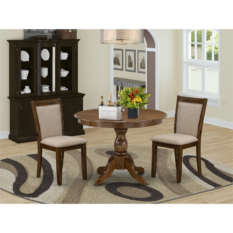 East West Furniture Hartland 3-Piece Wooden Dining Set in Walnut/Light Tan
