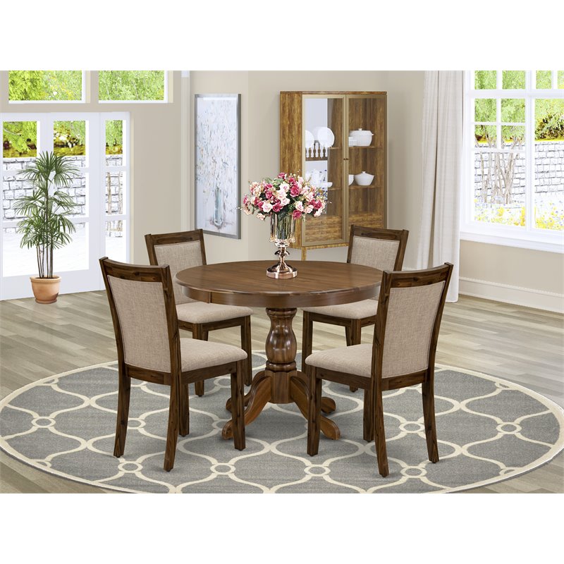 East West Furniture Hartland 5-Piece Wooden Dining Set in Walnut/Light Tan