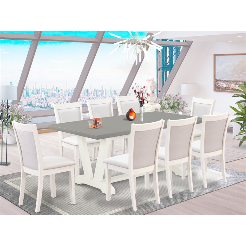 East West Furniture V-Style 9-Piece Wood Dining Set in White/Cream/Cement
