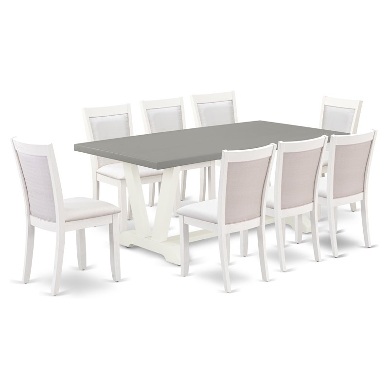 East West Furniture V-Style 9-Piece Wood Dining Set in White/Cream/Cement