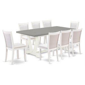 East West Furniture V-Style 9-Piece Wood Dining Set in White/Cream/Cement