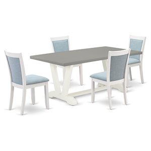 East West Furniture V-Style 5-Piece Wood Dining Set in White/Blue/Cement