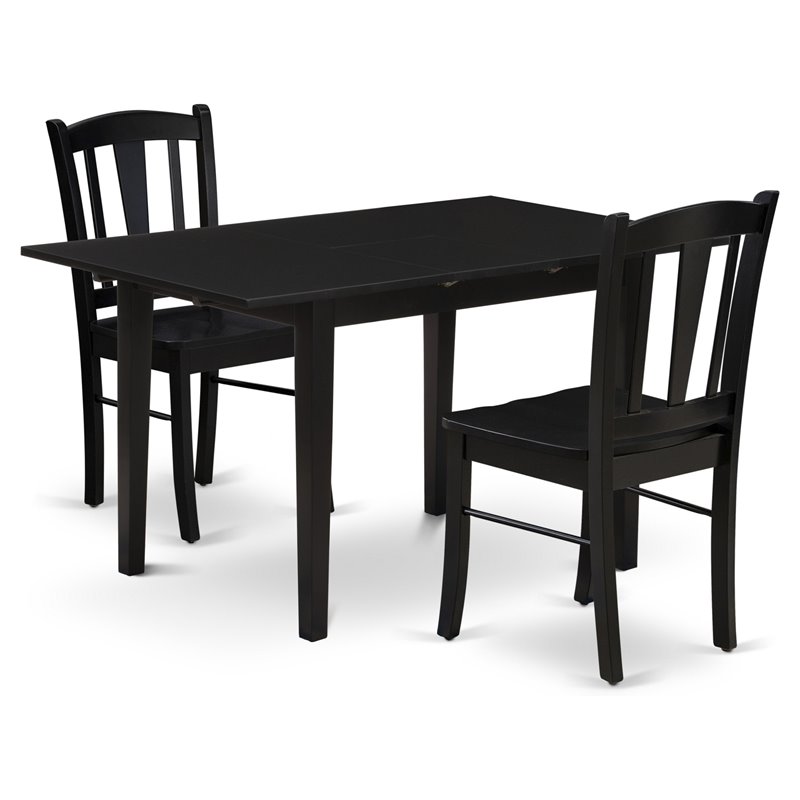 East West Furniture Norfolk 3-Piece Solid Wooden Dining Set in Black