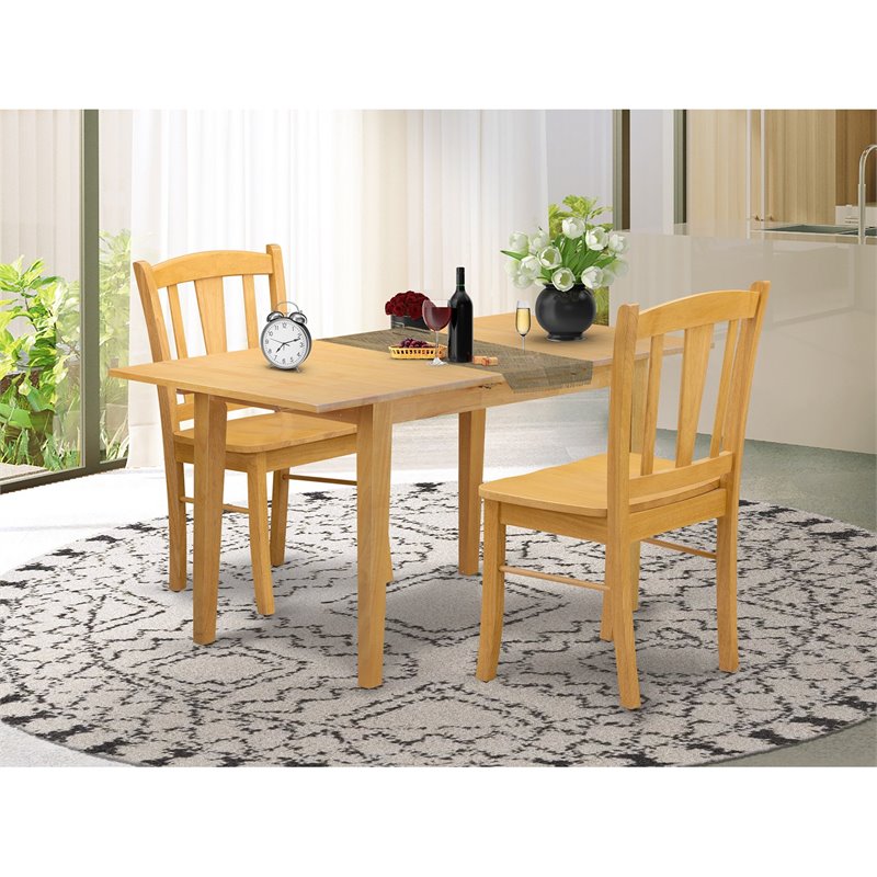 East West Furniture Norfolk 3-Piece Solid Wooden Dining Set in Oak
