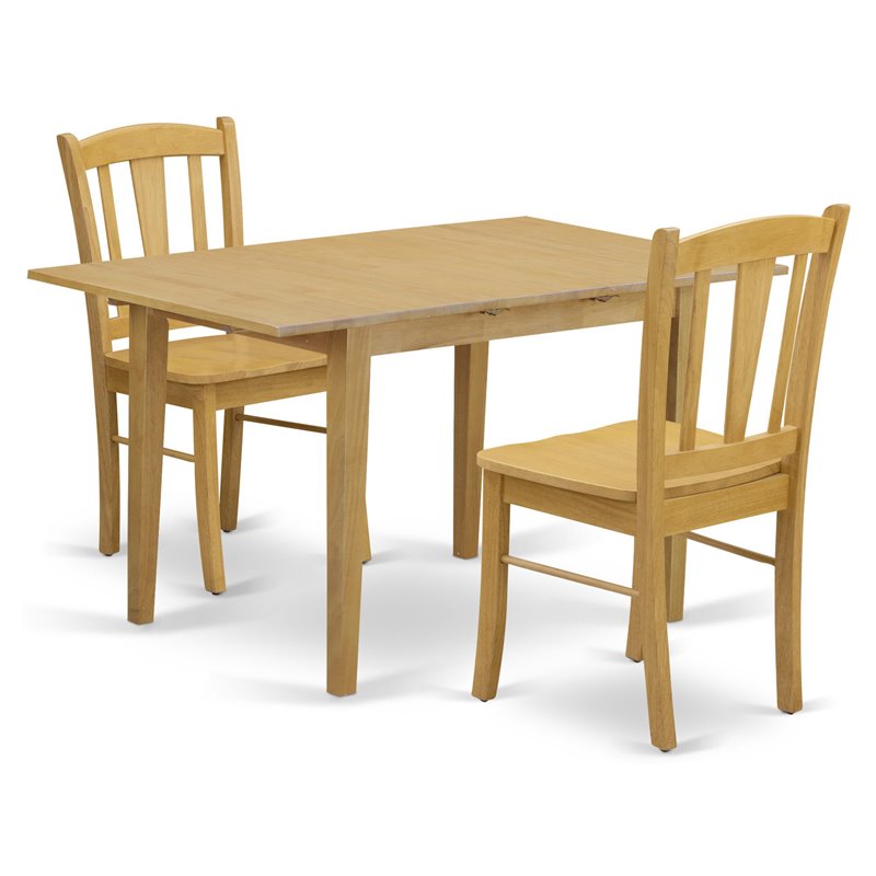 East West Furniture Norfolk 3-Piece Solid Wooden Dining Set in Oak