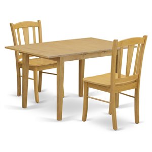 East West Furniture Norfolk 3-Piece Solid Wooden Dining Set in Oak