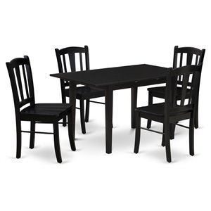 East West Furniture Norfolk 5-Piece Solid Wooden Dining Set in Black