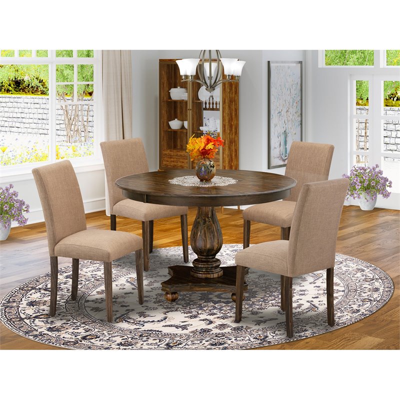 East West Furniture Ferris 5-Piece Wood Dining Set in Jacobean Brown/Light Sable