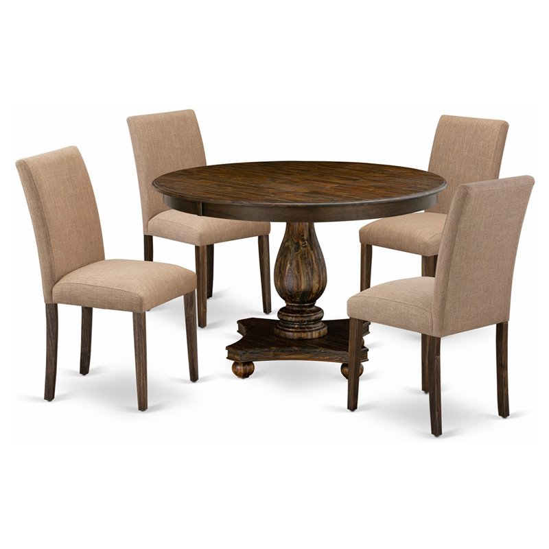 East West Furniture Ferris 5-Piece Wood Dining Set in Jacobean Brown/Light Sable