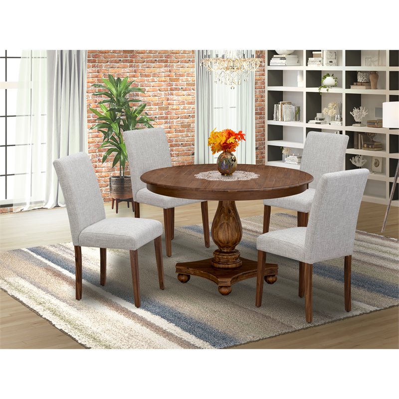 East West Furniture Ferris 5-Piece Wood Dining Set in Antique Walnut/Doeskin